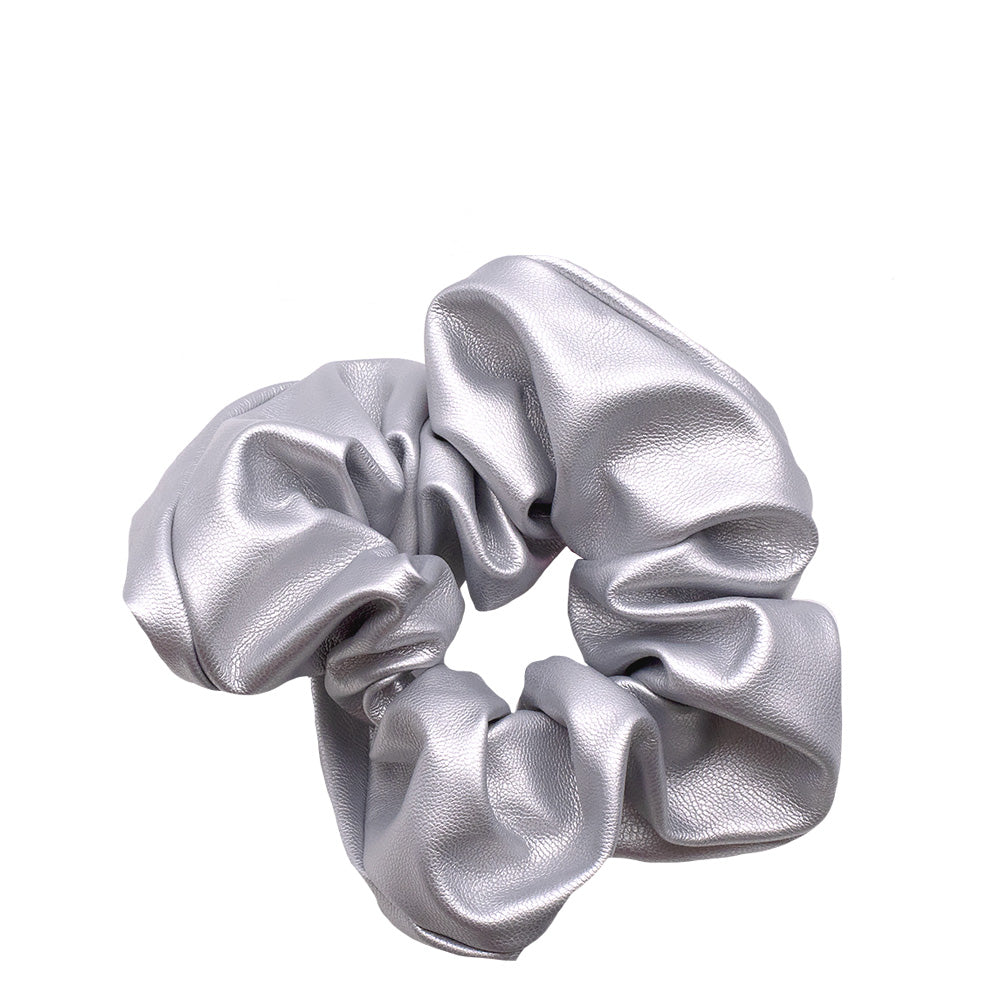 VIAHERMADA Scrunchy per Capelli in Ecopelle Argento