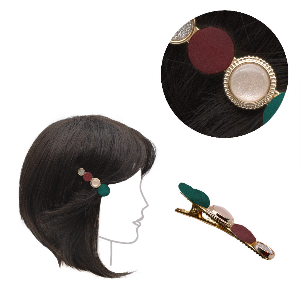 VIAHERMADA Molletta Clip in metallo con decori Verde e Bordeaux 6cm