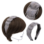 VIAHERMADA Cerchietto per Capelli Tessuto Beige Scacchi con Anelli in metallo