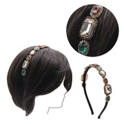 VIAHERMADA Cerchietto in Grosgrain Nero con Cristalli e Gemme Multicolor