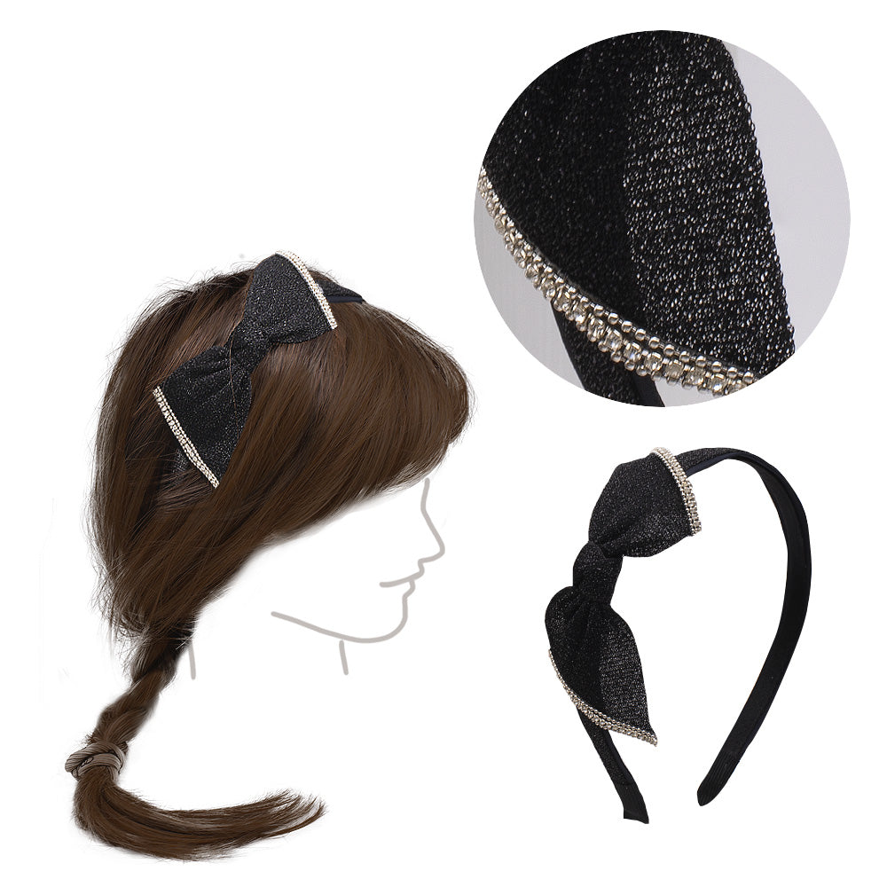 VIAHERMADA Cerchietto per Capelli con Fiocco Nero e Strass