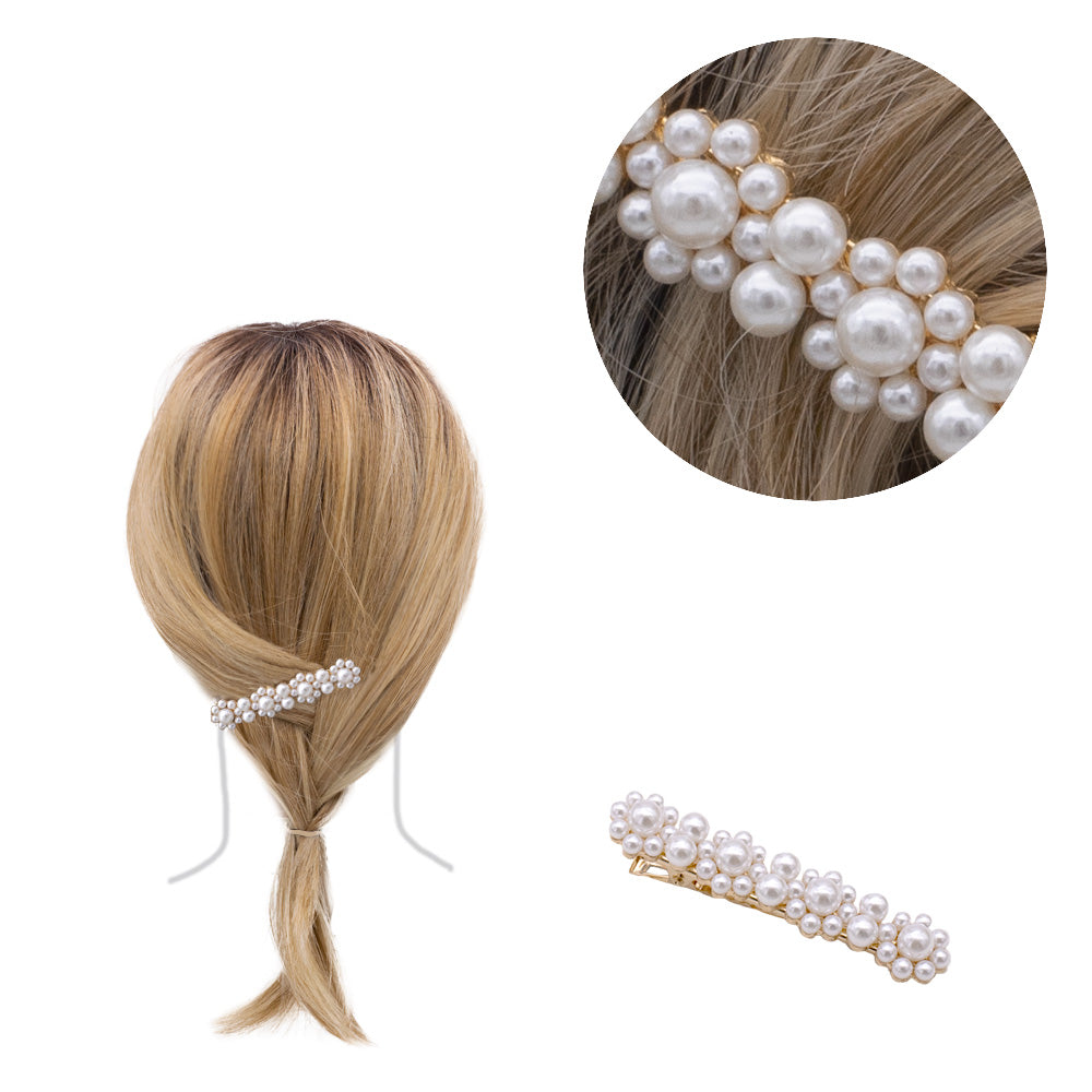 VIAHERMADA  Clip Per Capelli Dorato con Perline 6.8x1.1 cm