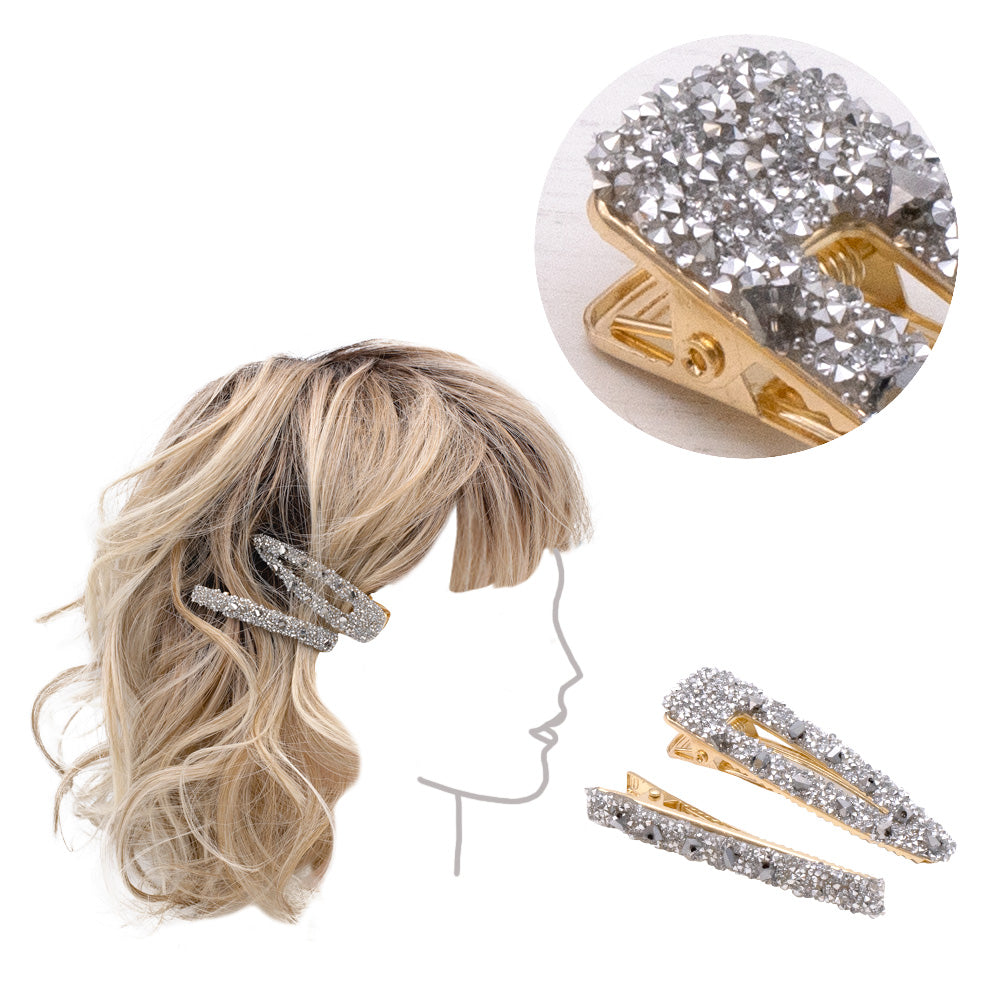 VIAHERMADA Set di due Clip in Metallo Dorato con strass argento