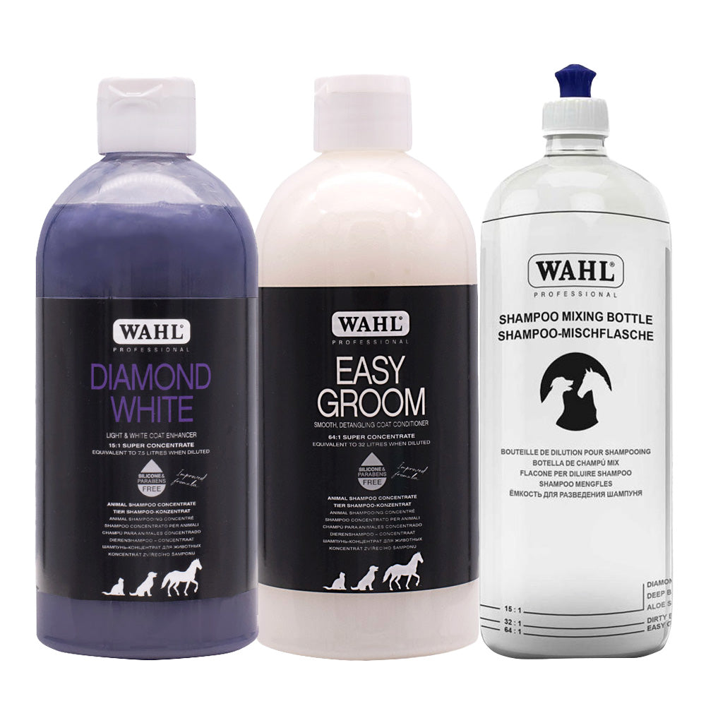 Wahl Pro Pet Diamond White Shampoo 500ml Groom Conditioner 500ml Mixing Bottle