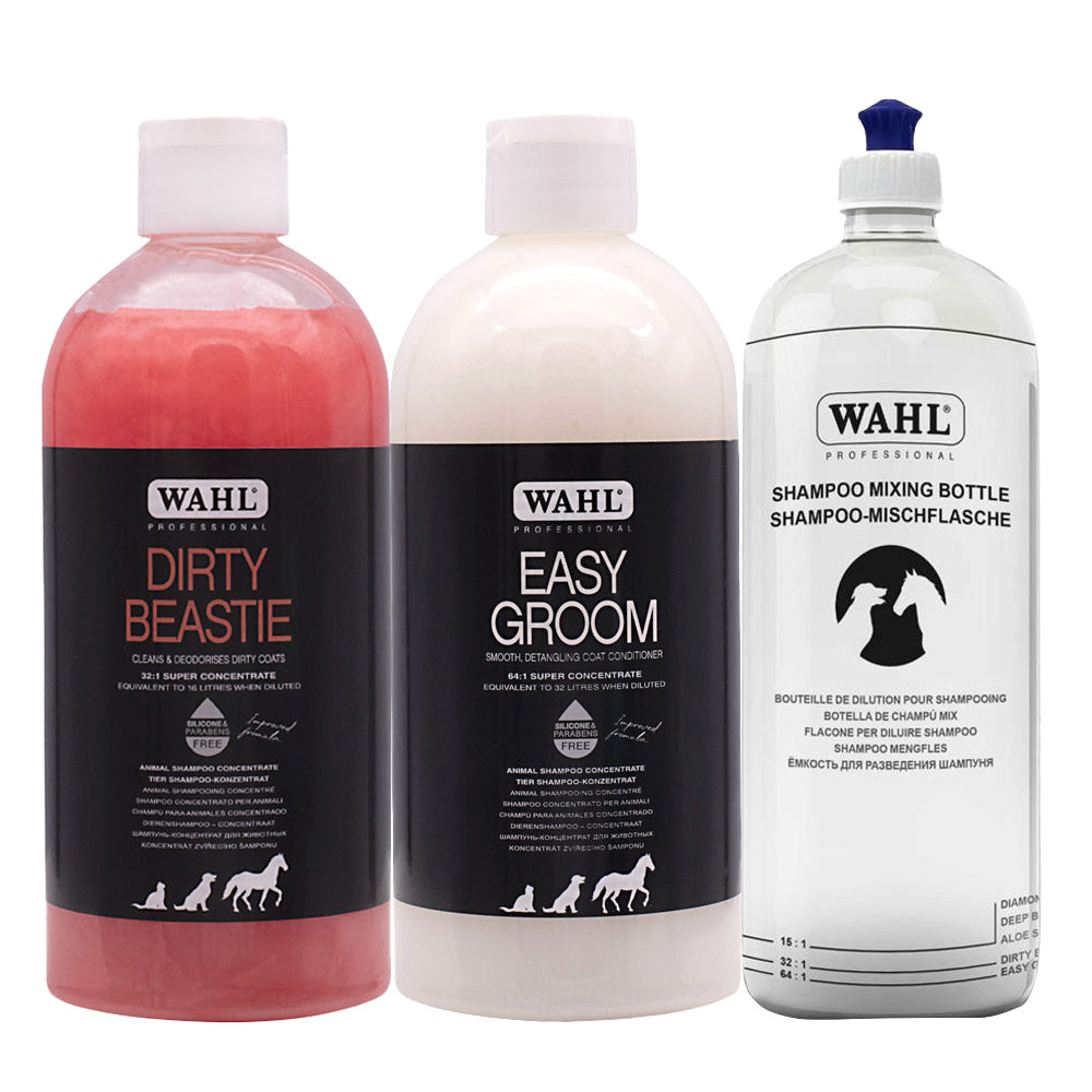 Wahl Pro Pet Dirty Beastie Shampoo 500ml Groom Conditioner 500ml Mixing Bottle
