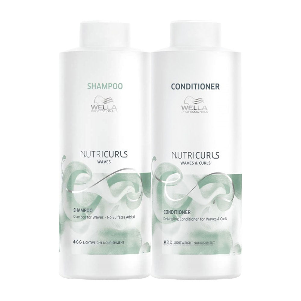 Wella Nutricurls Waves Shampoo 1000ml Balsamo 1000ml Capelli Ondulati