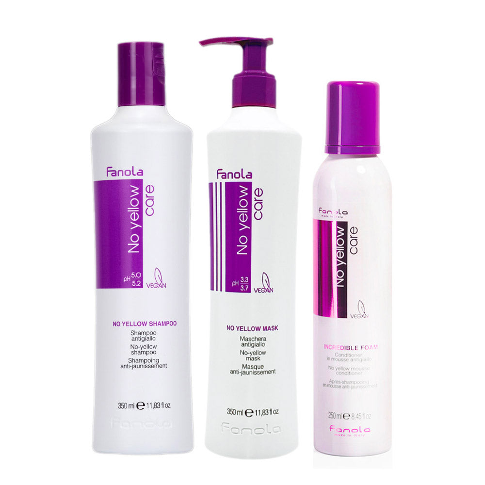 Fanola Antigiallo Shampoo 350ml e Maschera 350ml Schiuma 250ml Capelli Biondi