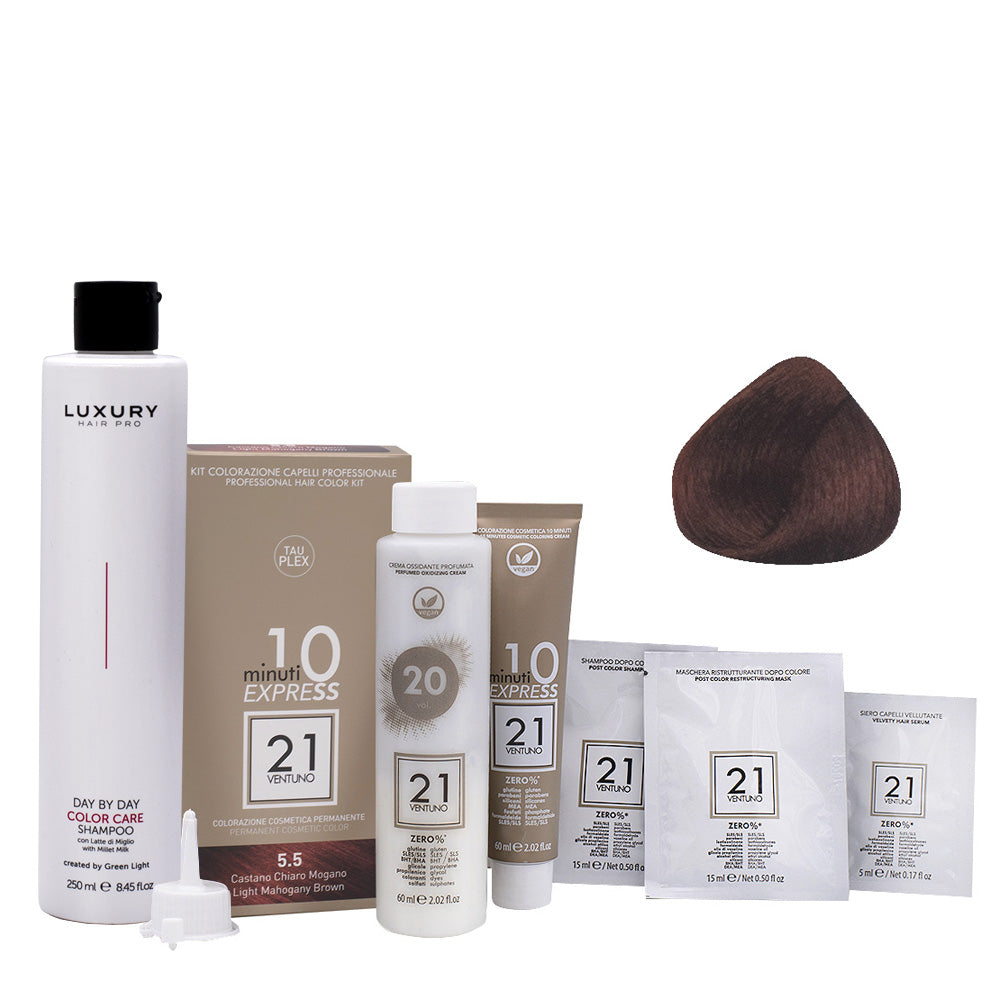 21 Ventuno Kit Colorazione 5.5 Castano Chiaro Mogano + Shampoo 250ml