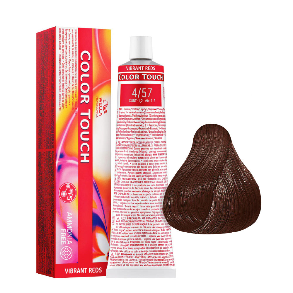 Wella Color Touch Vibrant Reds 4/57 Castano Medio Mogano Sabbia 60ml