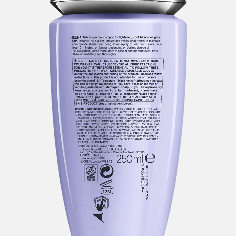 Kerastase Blond Absolu Bain Ultra Violet 250ml -  shampoo antigiallo per capelli biondi, grigi, bianchi e platino