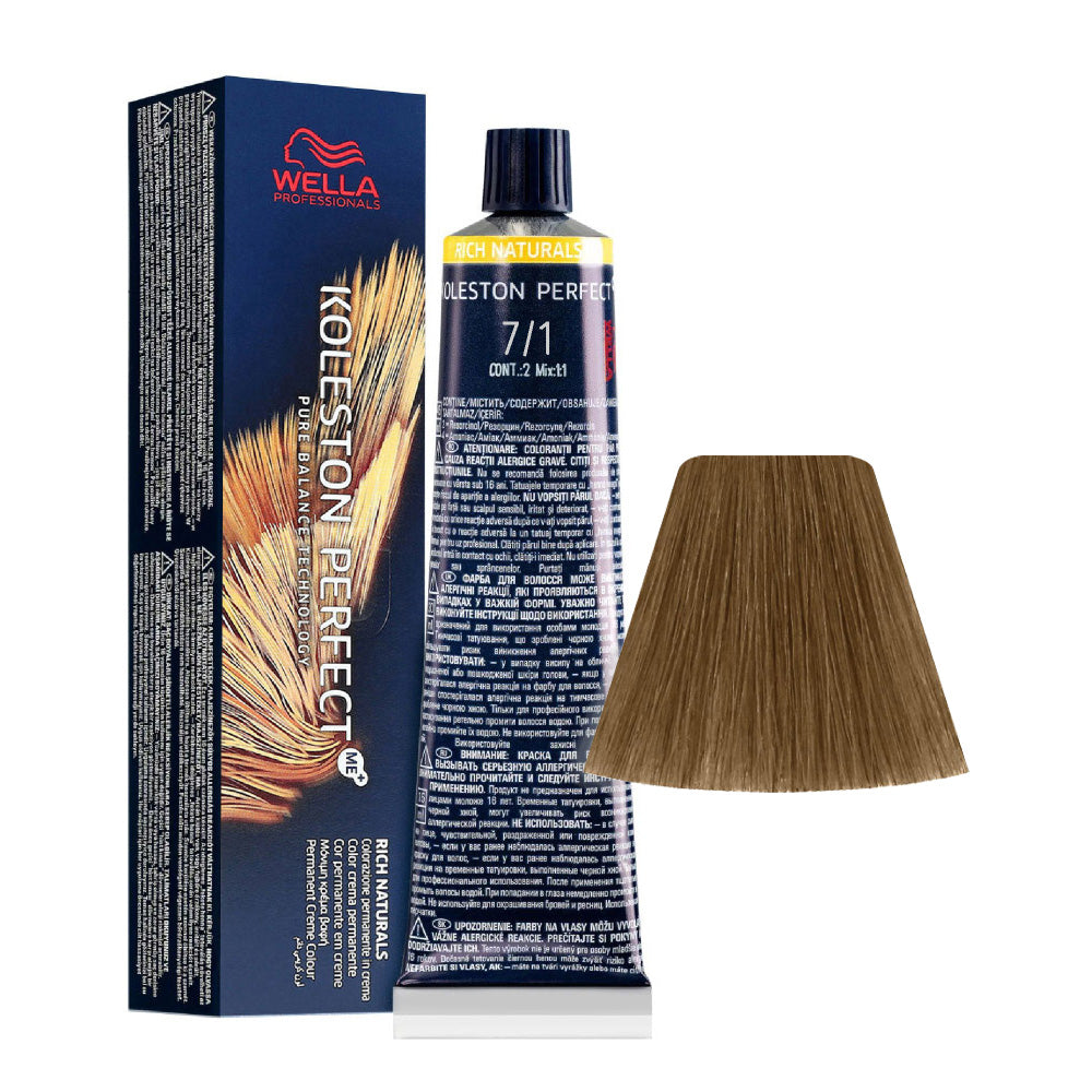 Wella Koleston Perfect Me+ Rich Naturals 7/1 Biondo Medio Cenere 60ml -