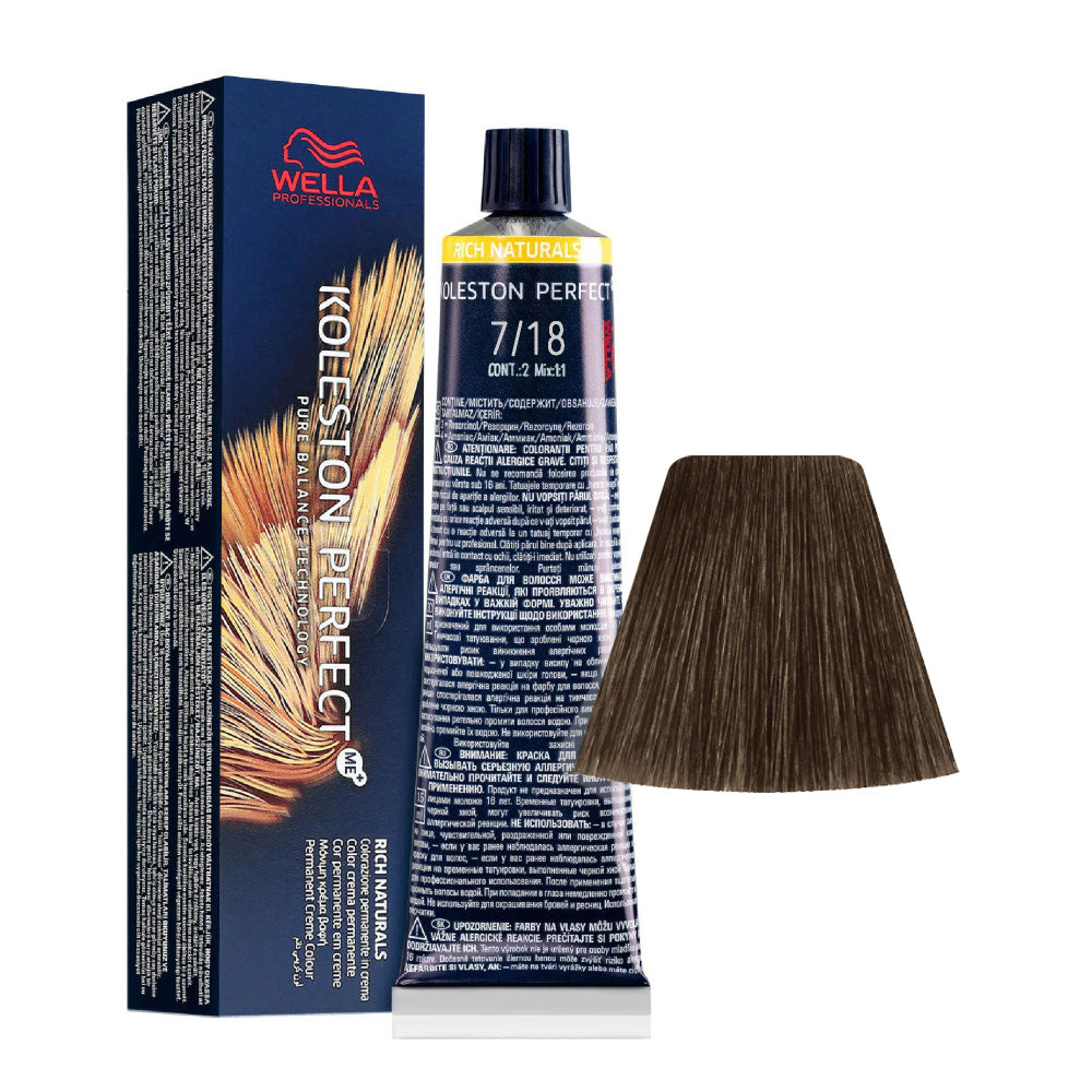 Wella Koleston Perfect Me+ Rich Naturals 7/18 Biondo Medio Cenere Perla 60ml