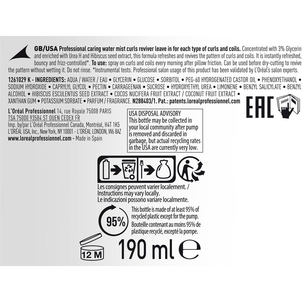 L'Oréal Professionnel Curl Expression Reviver Spray 190ml - spray rinnovatore del riccio