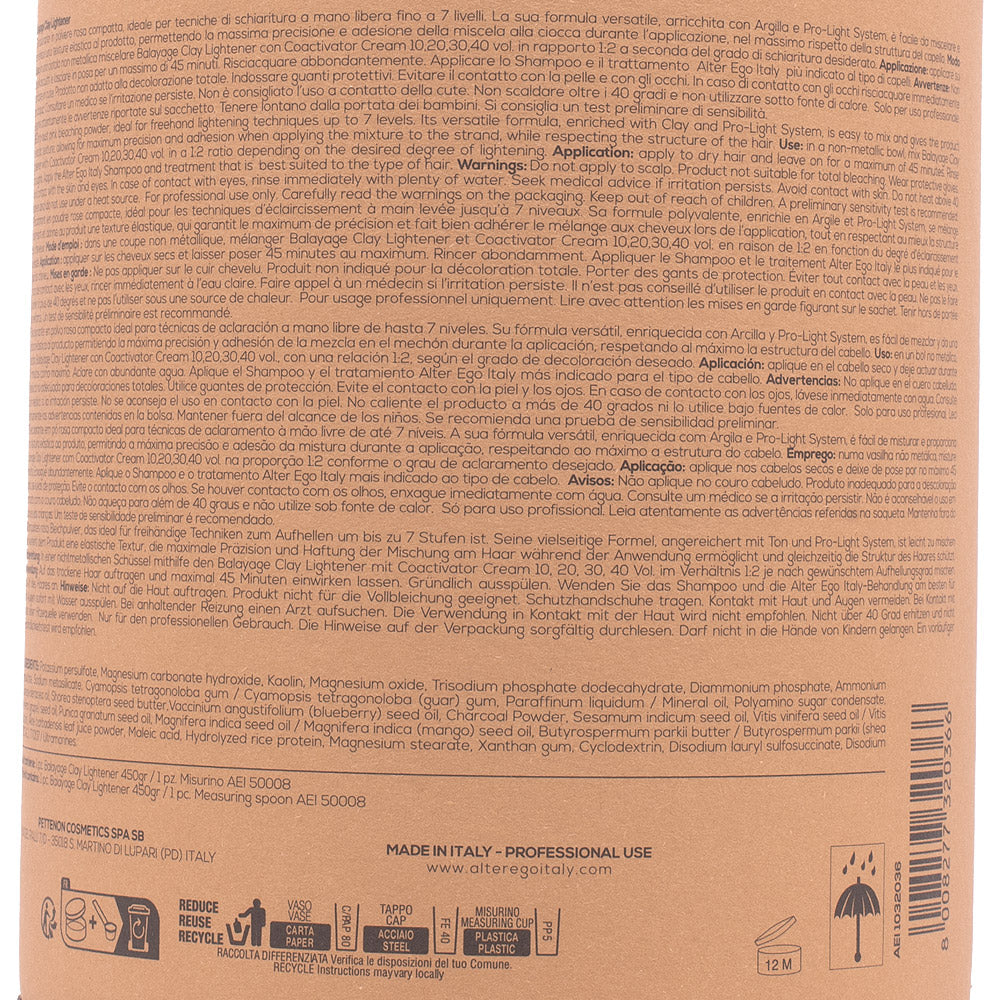 Alterego Blondego Balayage Clay Lightener 450gr - polvere decolorante rosa compatta
