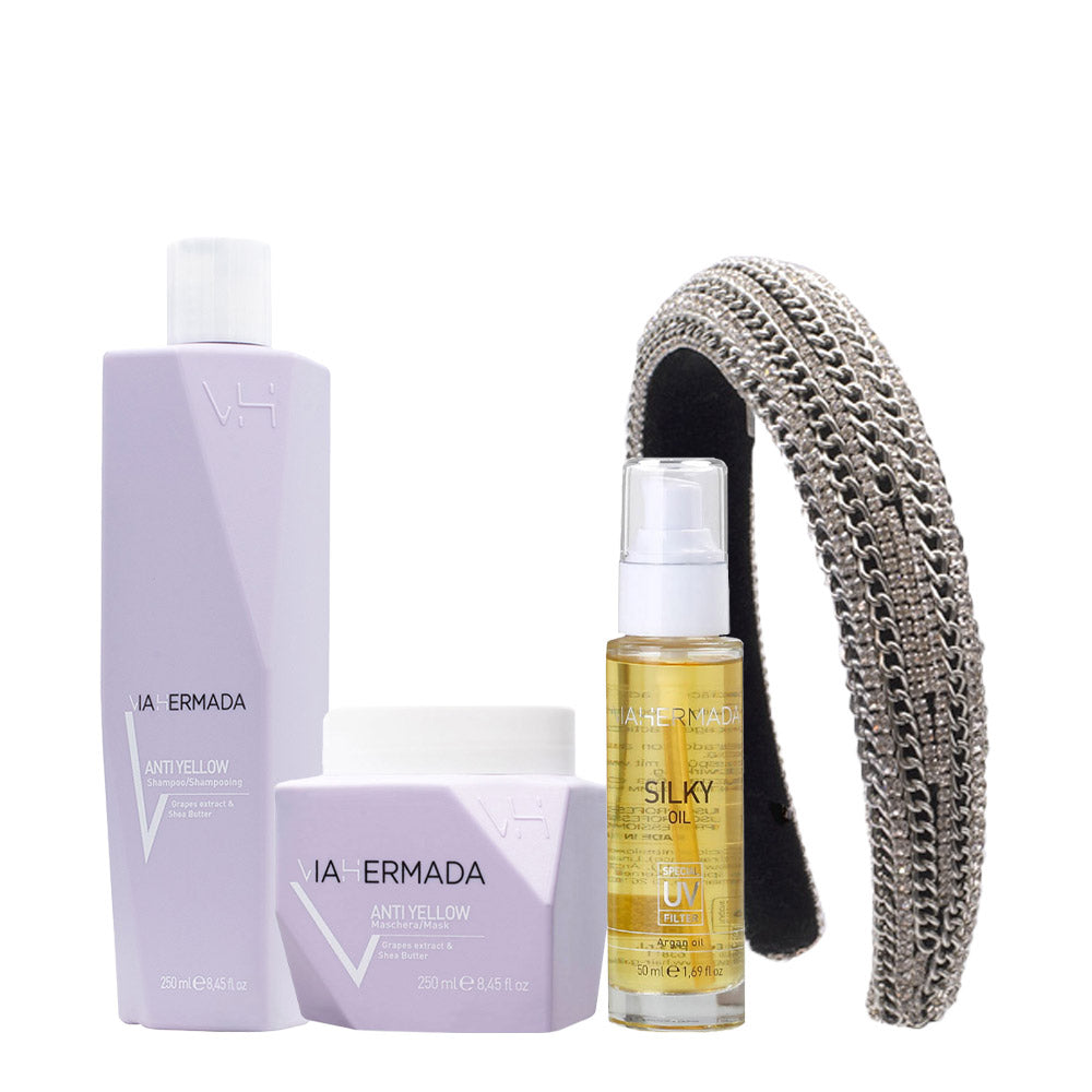 VIAHERMADA Anti-Yellow Shampoo 250ml Mask 250ml Silky Oil 50ml
