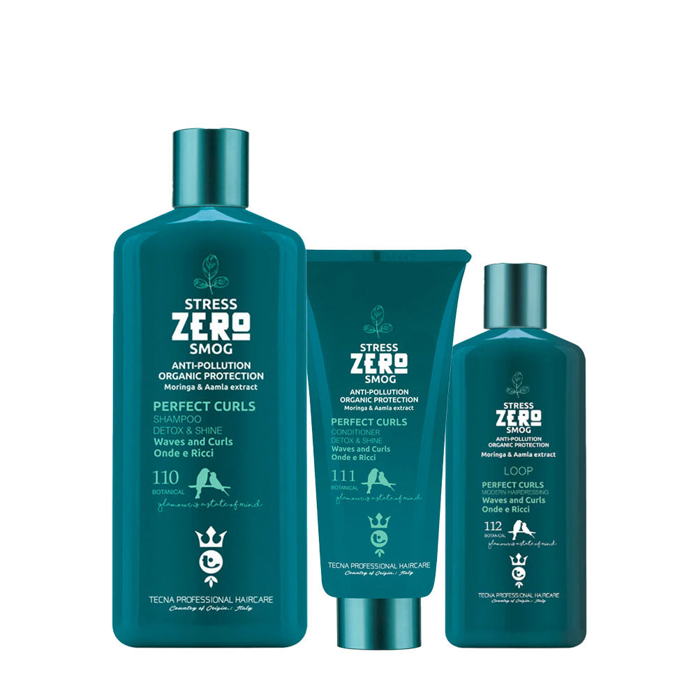 Tecna Zero Perfect Curls Shampoo 400ml Conditioner 200ml Curls Loop 200ml Zaino a Sacca