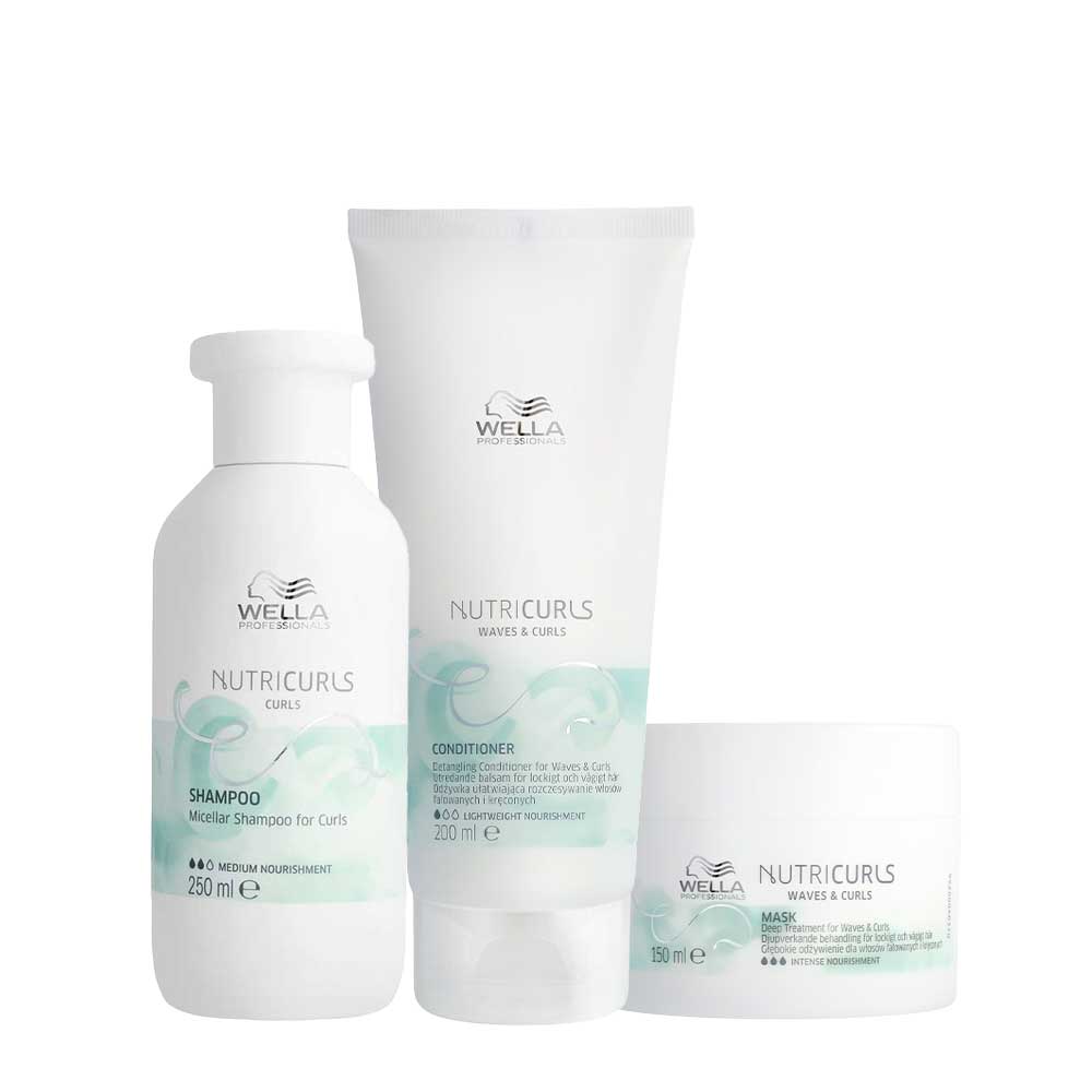 Wella Nutricurls Micellar Shampoo250ml Waves & Curls Conditioner200ml Mask 150ml