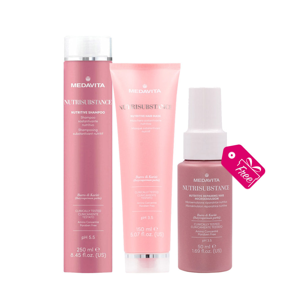 Medavita Lunghezze Nutrisubstance Nutritive Shampoo 250ml  Mask 150ml + Repairing Hair Microemulsion  50ml OMAGGIO