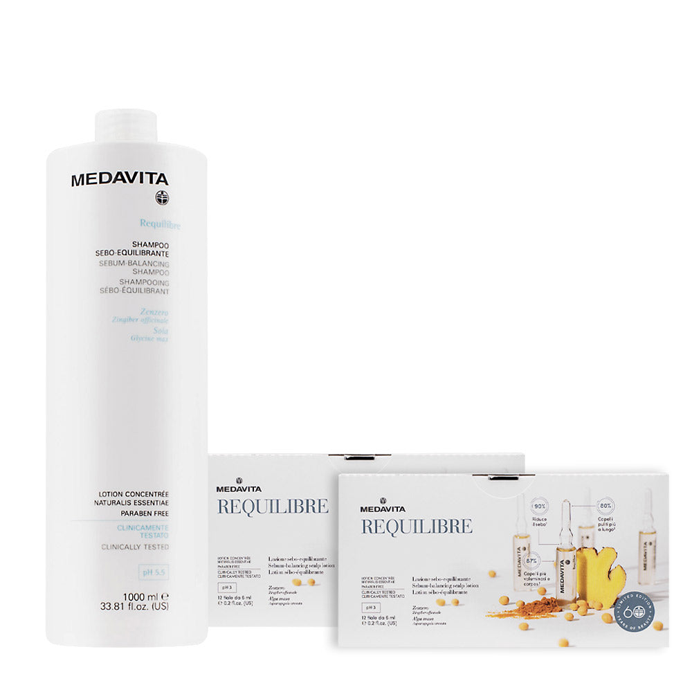 Medavita Requilibre Shampoo Sebo Equilibrante 1000ml e Fiale 12x6ml 2 Packs