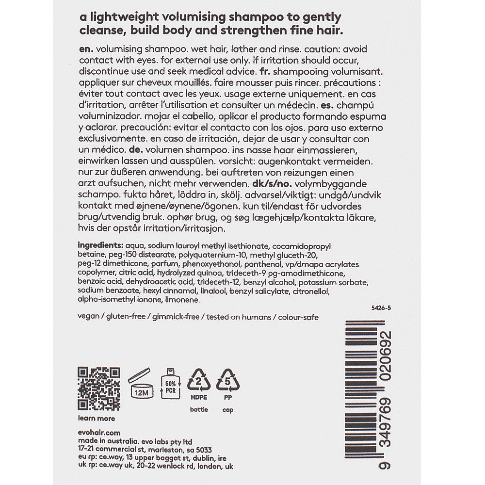 Evo Volume Gluttony Volumising Shampoo 300ml - shampoo volumizzante