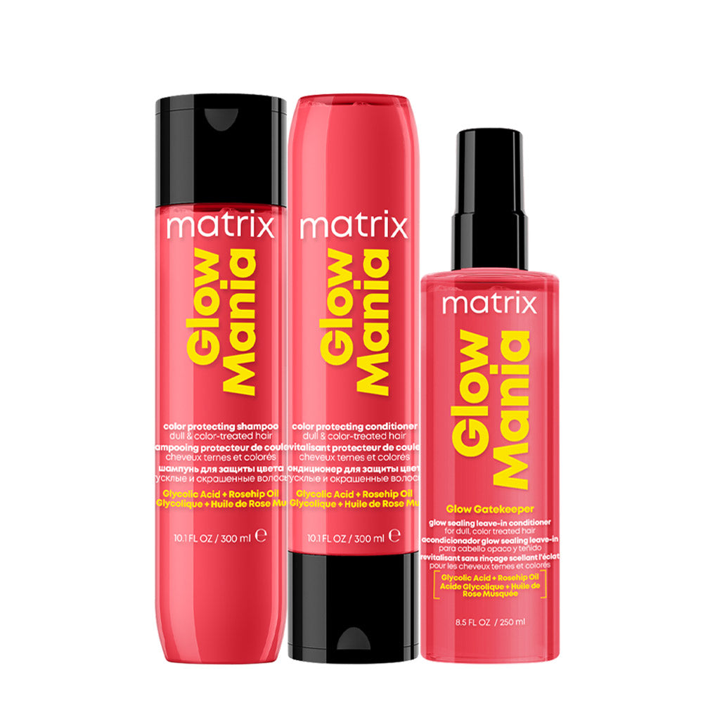 Matrix Haircare Glow Mania Shampoo 300ml  Conditioner 300ml  Leave In 250ml