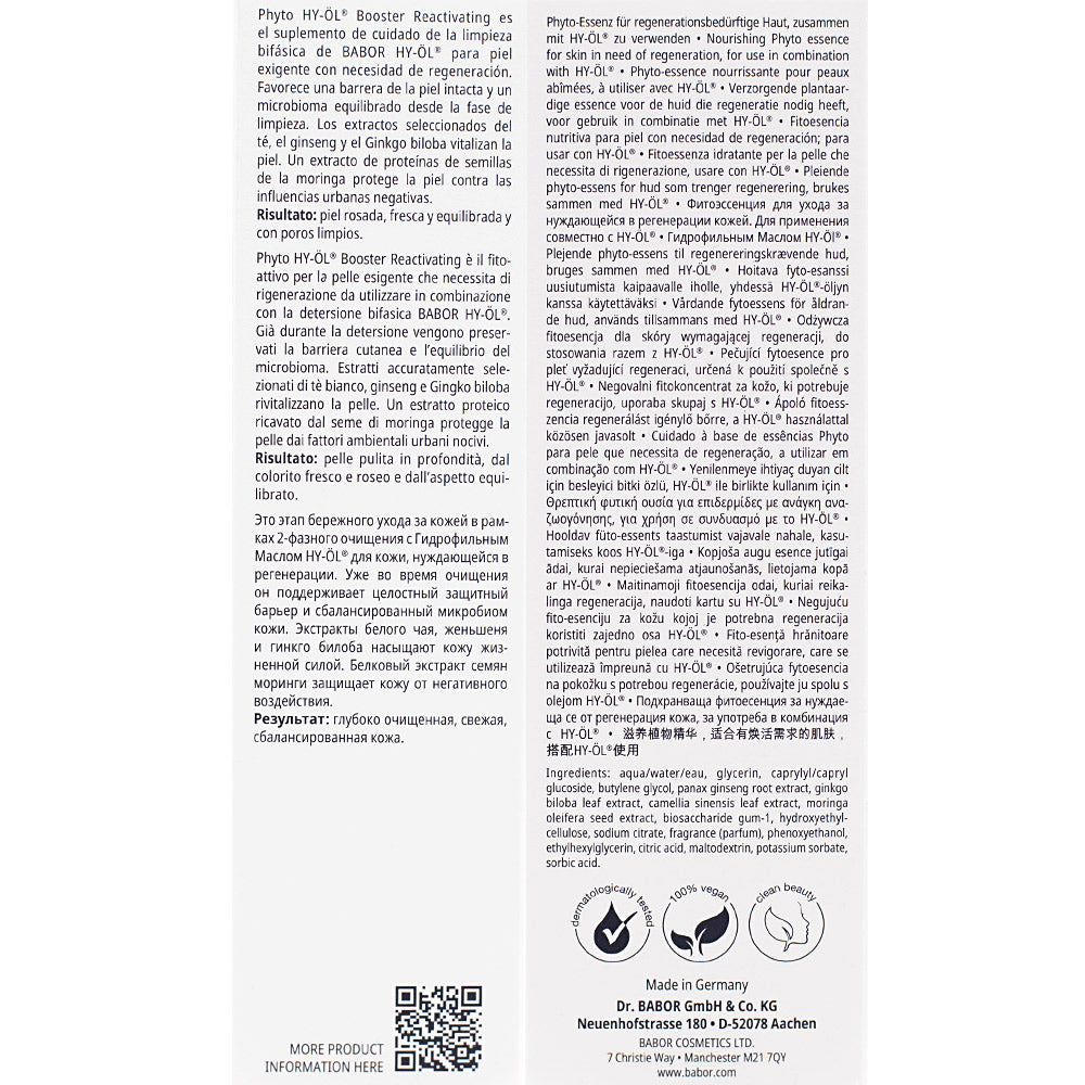 Babor Phyto  HY-ÖL Booster Reactivating 100ml - detergente viso pelle matura