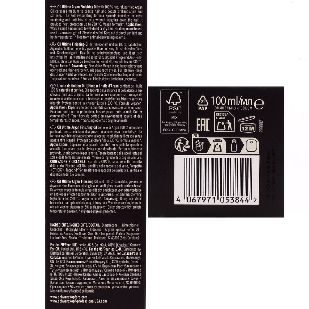 Schwarzkopf Professional Oil Ultime Argan Oil 100ml - capelli medi e grossi