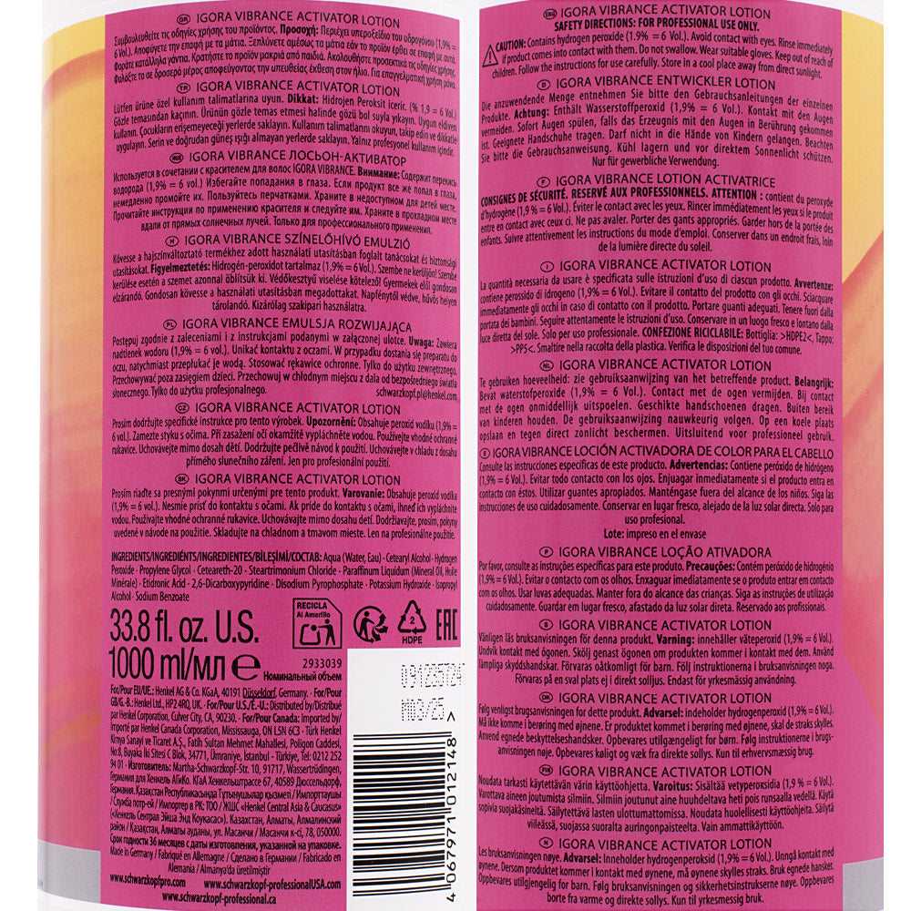 Schwarzkopf Igora Vibrance Activator Lotion 1,9% 6 Vol 1000ml  - ossigeno