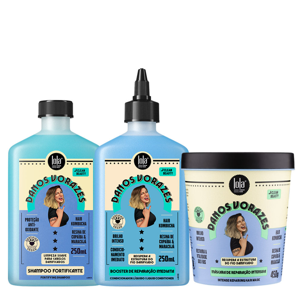 Lola From Rio Danos Vorazes Shampoo Fortificante 250ml Booster De Reparação Imediata 250ml Máscara 450gr