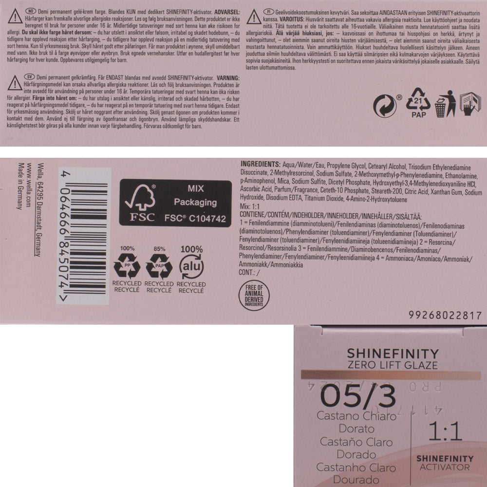 Wella Shinefinity 05/3 Castano Chiaro Dorato 60ml - colore demi-permanente