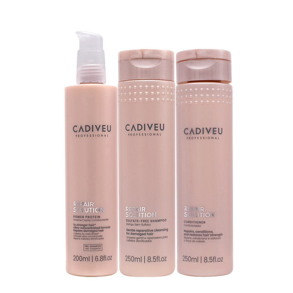 Cadiveu Professional Repair Solution Power Protein 200ml  Shampoo 250ml  Conditioner 250ml