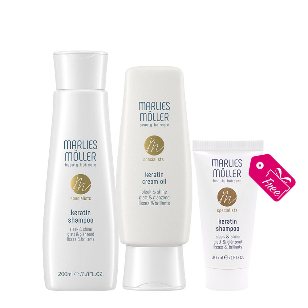 Marlies Möller Keratin Shampoo 200ml Cream Oil 100ml + Shampoo 30ml OMAGGIO