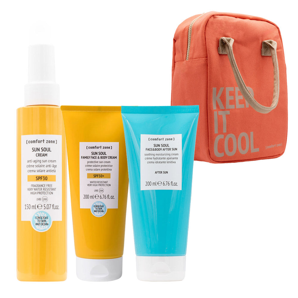 Comfort Zone Sun Soul Cream Spf 30 150ml Face Cream SPF 50+ 60ml Face & Body After Sun 200ml + Lunch Bag OMAGGIO