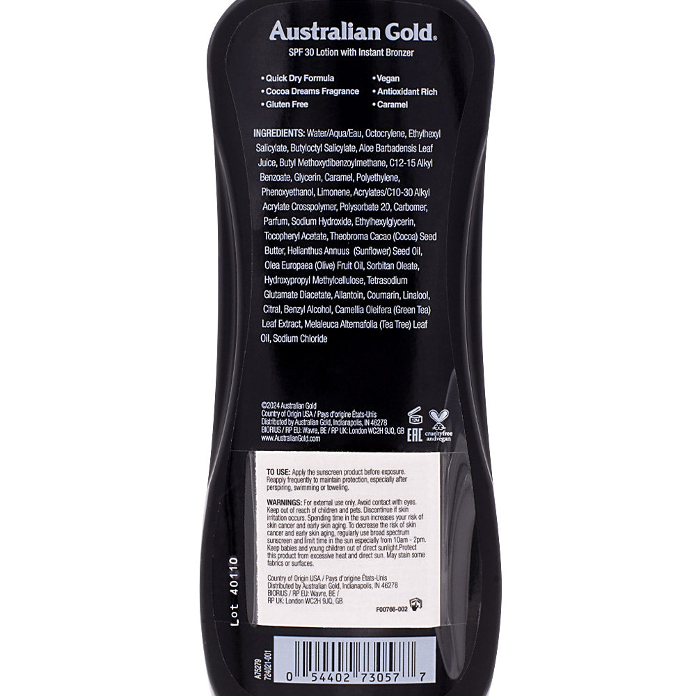 Australian Gold Spf30 Instant Bronzer Lotion Sunscreen 237ml