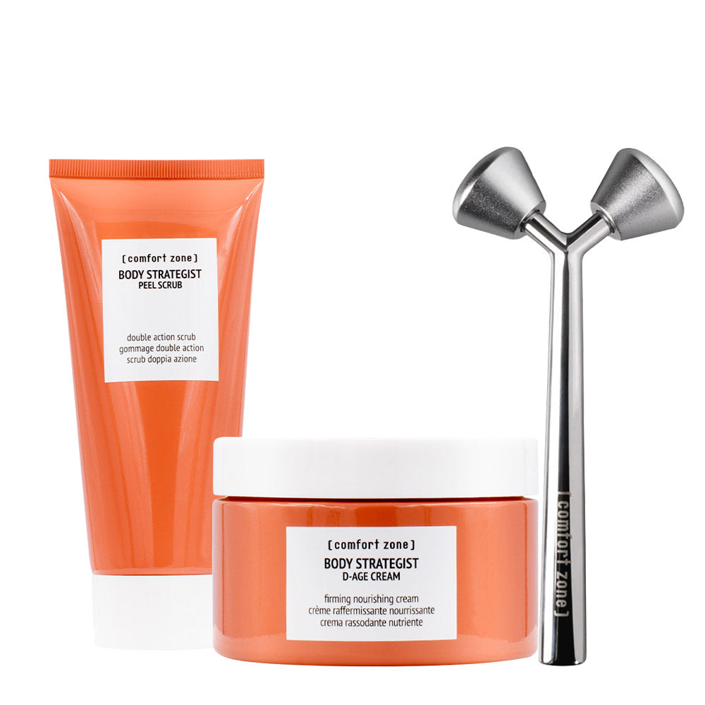Comfort Zone Body Strategist Peel Scrub 200ml D-Age Cream 180ml Deep Toning Tool
