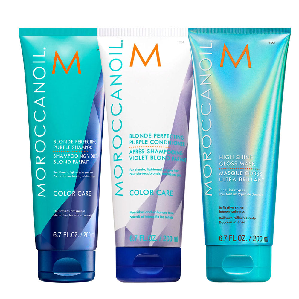 Moroccanoil Blonde Perfecting Purple Shampoo 200ml Conditioner 200ml High Shine Gloss Mask 200ml