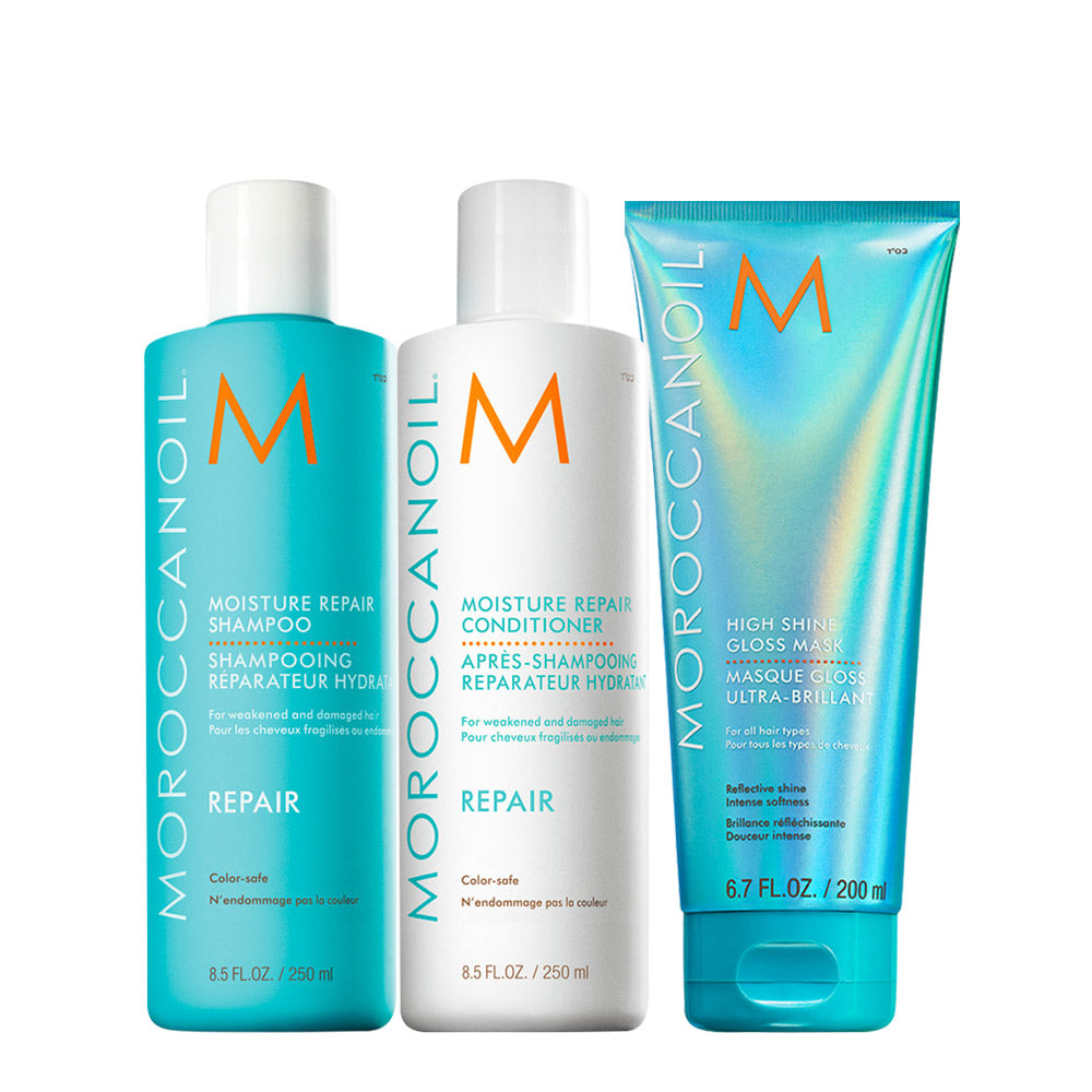 Moroccanoil Moisture Repair Shampoo 250ml Conditioner 250ml High Shine Gloss Mask 200ml