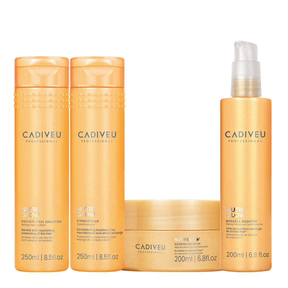 Cadiveu Nutri Glow Sulphate Free Shampoo 250ml Conditioner 250ml Mask 200ml Booster 200ml
