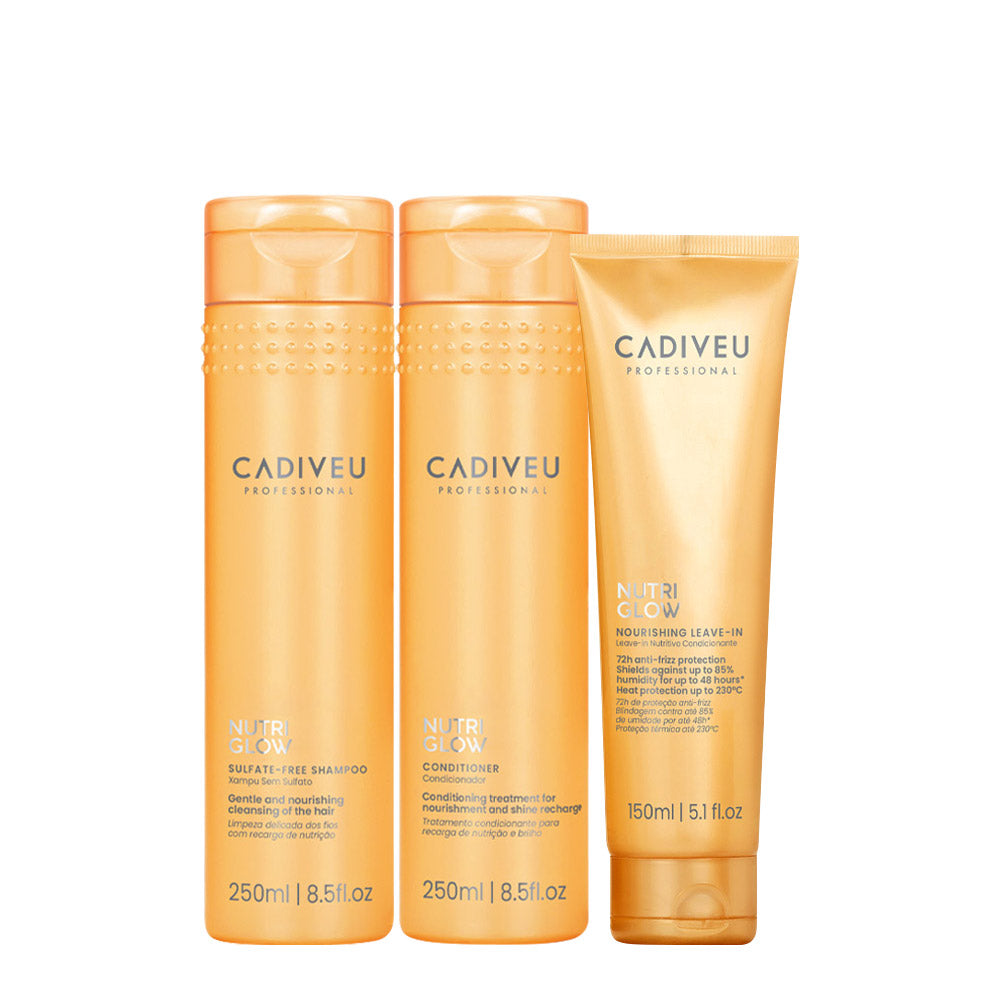 Cadiveu Nutri Glow Sulphate Free Shampoo 250ml Conditioner 250ml Leave-In 150ml