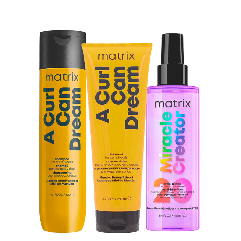 Matrix Haircare A Curl Can Dream Shampoo 300ml Mask 250ml Miracle Creator 190ml