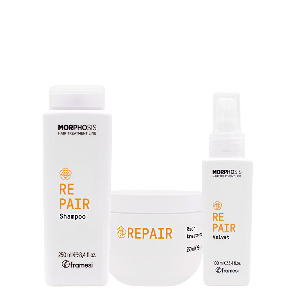 Framesi Morphosis Repair Shampoo 250ml Rich Treatment 250ml Velvet 100ml