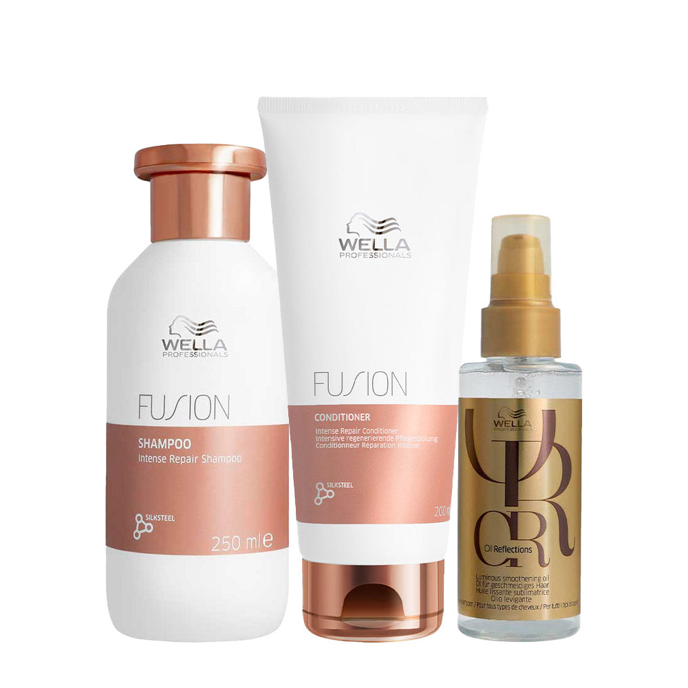 Wella Fusion Intense Repair Shampoo 250ml  Conditioner 200ml  Oil Reflections Luminous Smoothing Oil 100ml