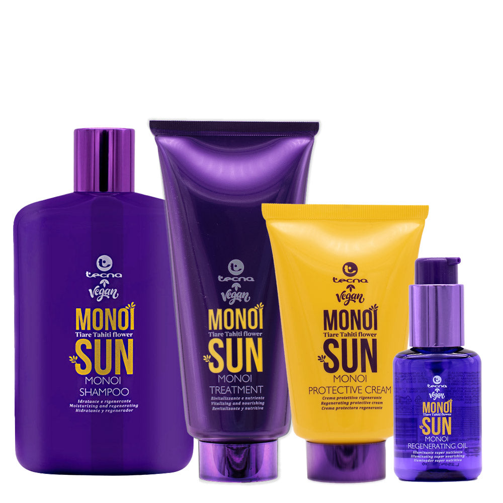 Tecna Monoi Sun Shampoo 400ml Treatment 200ml Protective Cream 125ml Regenerating Oil 55ml