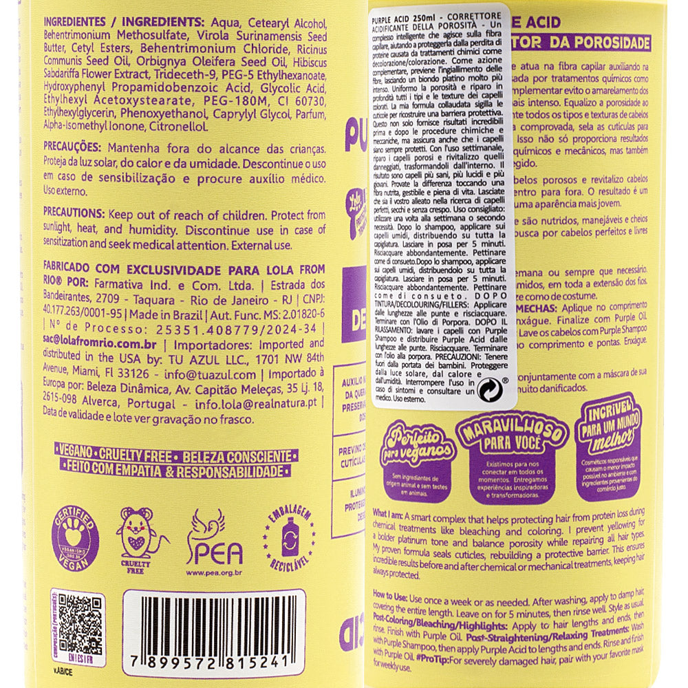 Lola From Rio Purple Acid Corrector De Porosidade 250ml - trattamento ristrutturante capelli biondi