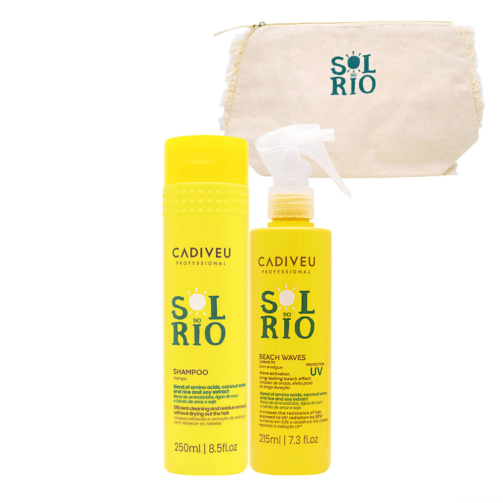 Cadiveu Sol Do Rio Professional Shampoo 250ml Beach Waves Leave-In Conditioner 215ml + Beach Pochette OMAGGIO
