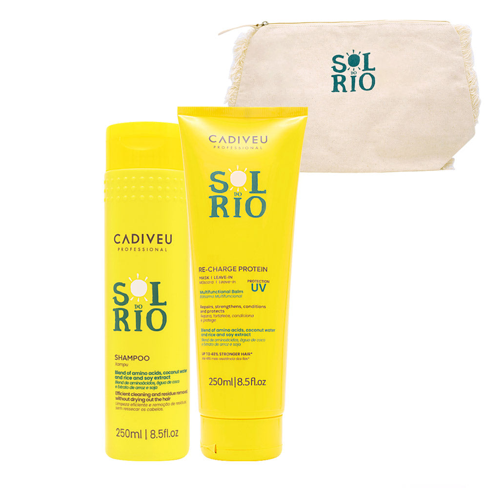 Cadiveu Sol Do Rio Professional Shampoo 250ml Protein Mask 250ml  Beach Pochette OMAGGIO