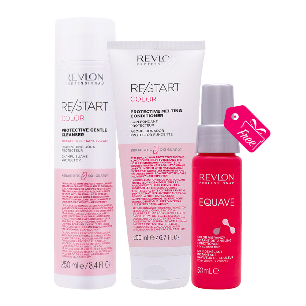 Revlon Restart Color Protective Gentle Cleanser 250ml Melting Conditioner 200ml  +  Detangling Conditioner 50ml OMAGGIO