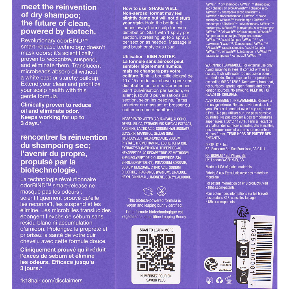 K18 Airwash Dry Shampoo 118ml - shampoo a secco