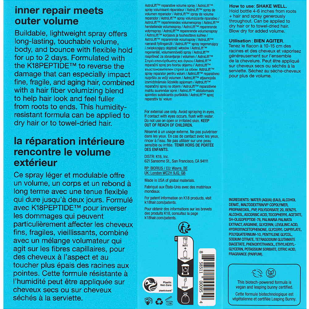K18 Astrolift Reparative Volume Spray 118ml - spray volumizzante