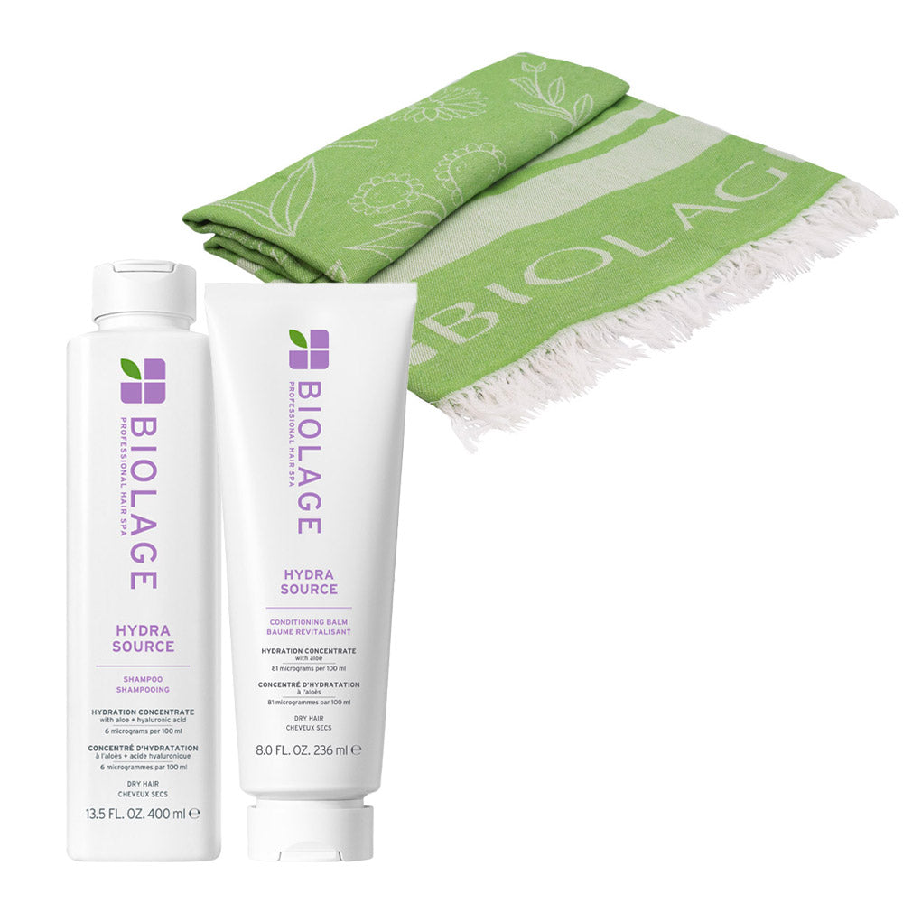 Biolage Professional Hair Spa Hydra Source Shampoo 400ml Conditioner 236ml + Biolage Telo OMAGGIO